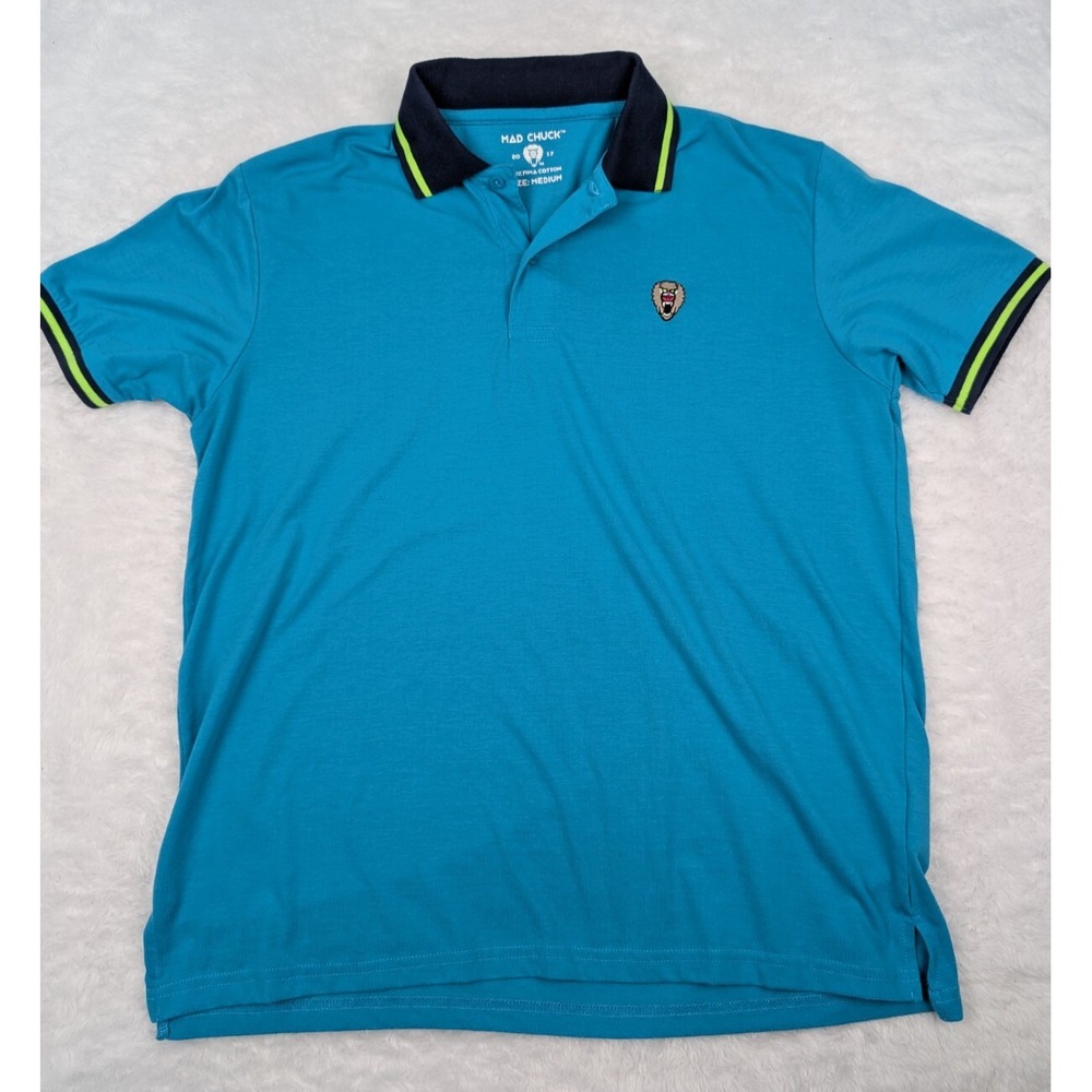 Mad Chuck Golf Polo Shirt Men's M Blue Pima Cotton Lightweight Preppy Colorful